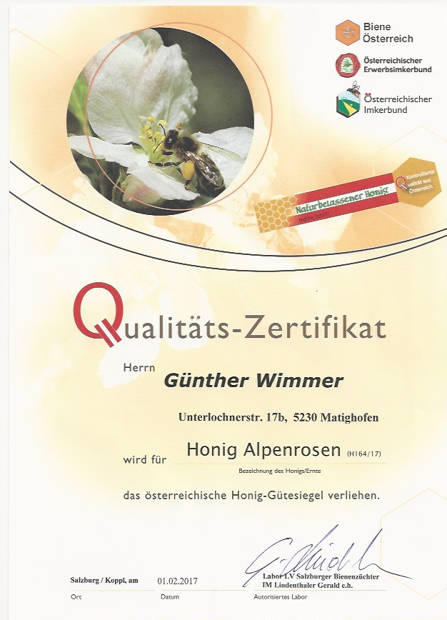 Qualitaets-Zertifikat Waldhonig